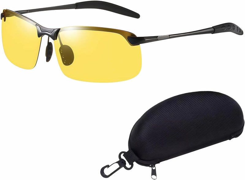 BUBBLE-FLY Polarized Night Vision Driving Glasses - Anti Glare Polarized Sunglasses for Men/Women, UV Protection for Driving/Fishing/Running，Anti-Glare Driving Goggles with Zinc Alloy Frame, Yellow Lens - Image 1